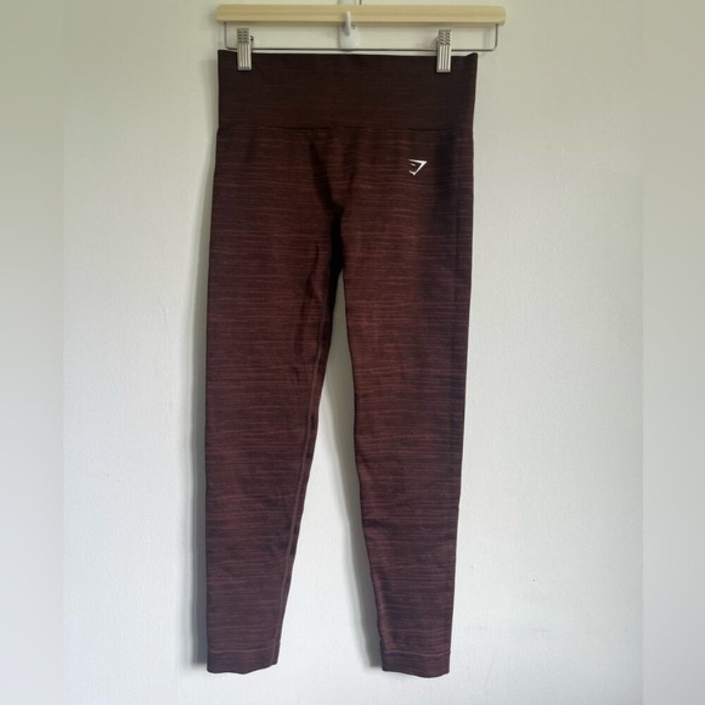 Gymshark Women High Waist Logo Compressive Leggings Brown Burgundy Medium
